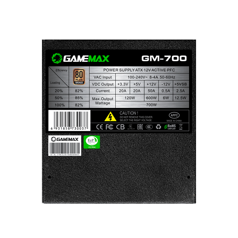 FUENTE GM-700 MODULAR ATX POWER SUPPLY GAMEMAX 80 PLUS BRONZE